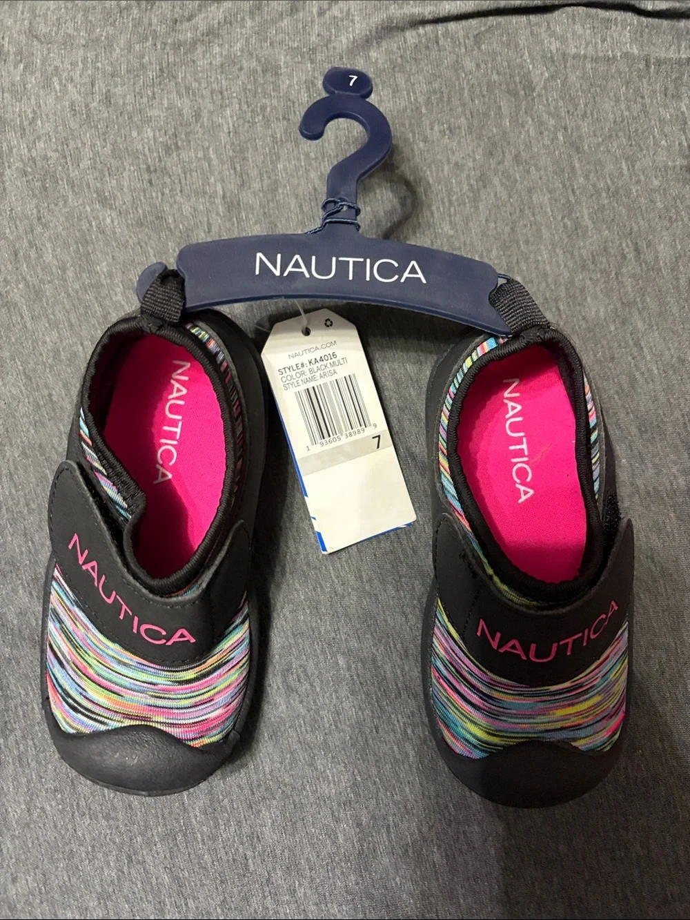 Nautica Kids Black Water Shoes with Hot Pink Insole & Multicolor Stripes